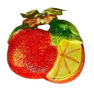 VINTAGE CERAMIC ORANGE FRUIT WALL HANGING WITH RIBBON TIE